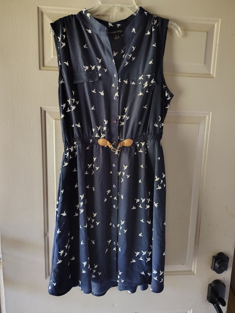 Womens Always Indigo Sleeveless Navy Blue & White Bird Print Dress Size 1X